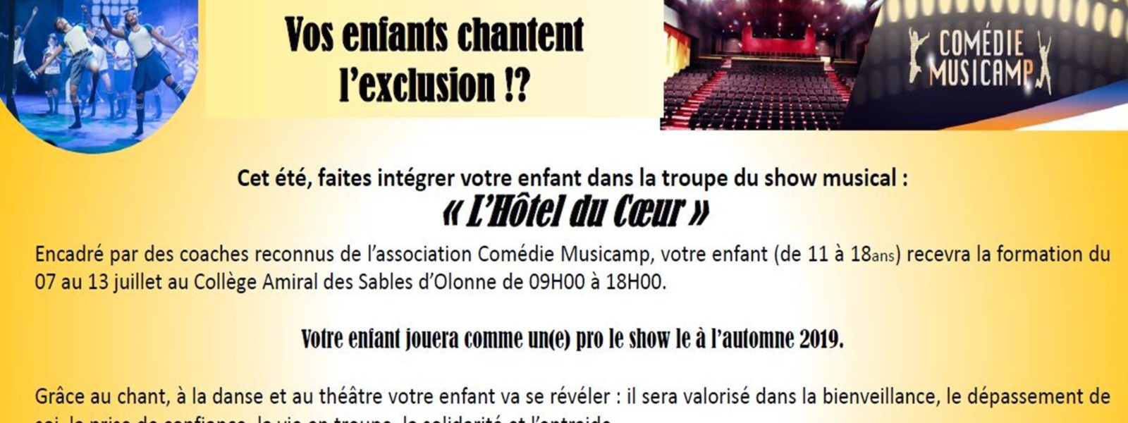 Le Comédie Musicamp de retour en Vendée Le Comédie Musicamp de retour en Vendée